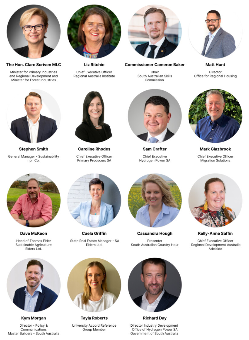 List of speakers for Regions Rising Adelaide Hills event.